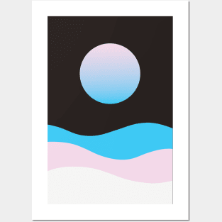 Full Moon Abstract Landscape Ocean Waves Posters and Art